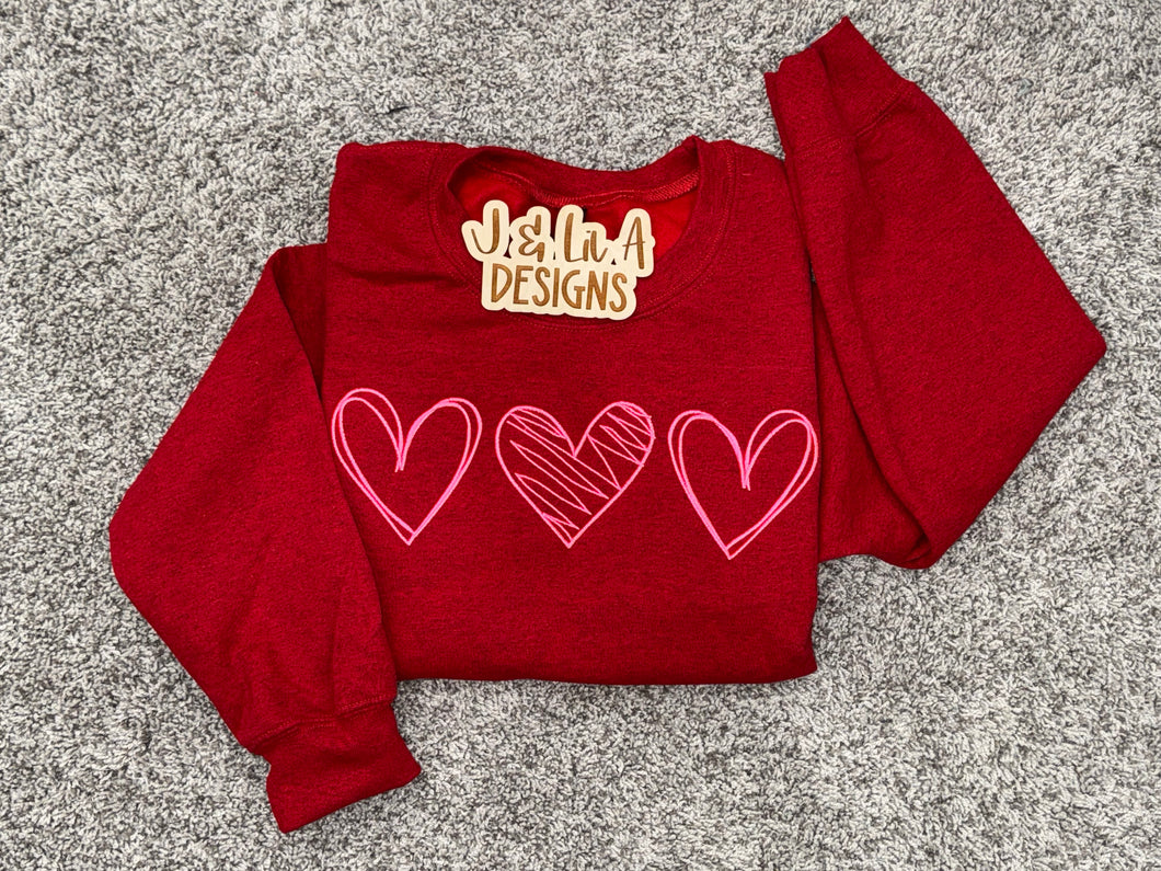 Pink Heart Trio - Embroidered