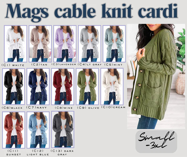 PREORDER: MAGS CABLE KNIT CARDI 11.23.25