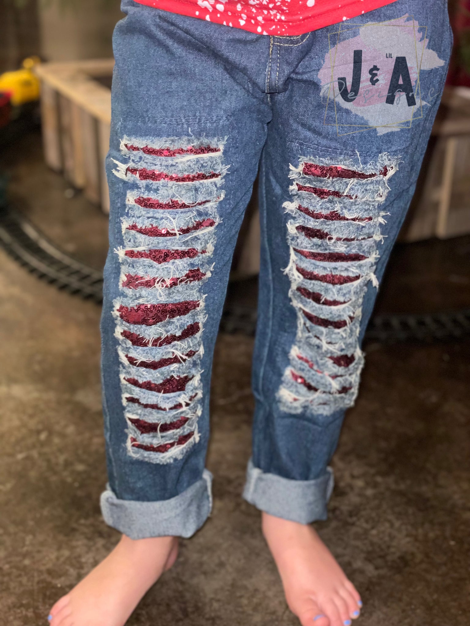 Sequin distressed clearance jeans